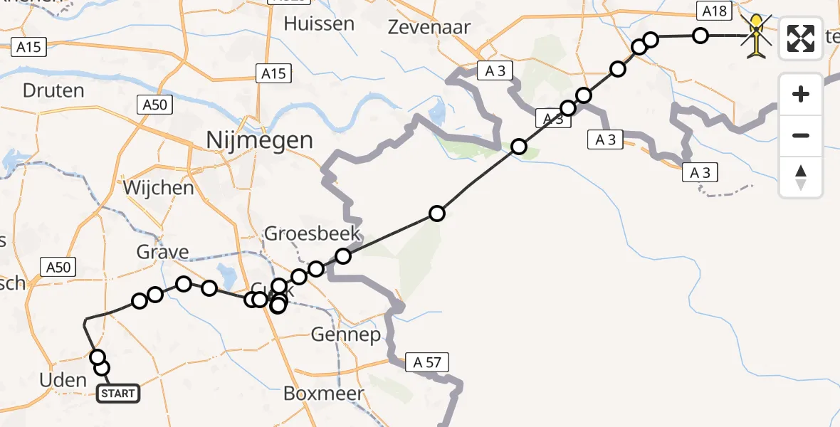 Routekaart van de vlucht: Politiehelikopter naar Sinderen, Jagersveld