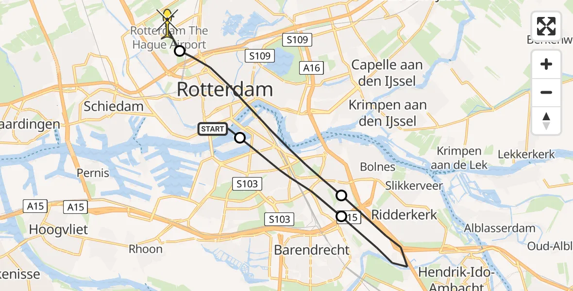 Routekaart van de vlucht: Lifeliner 2 naar Rotterdam The Hague Airport, Antoine Platekade