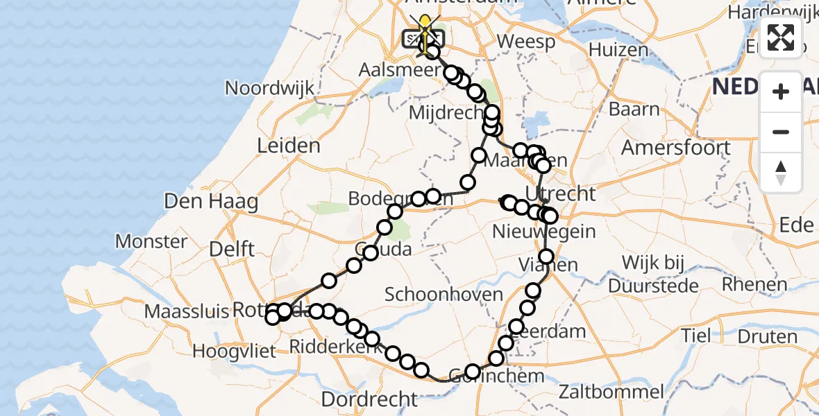 Vluchtroute Politiehelikopter van Schiphol naar Schiphol