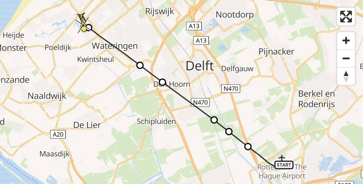Routekaart van de vlucht: Lifeliner 2 naar Den Haag, Brandenburgbaan