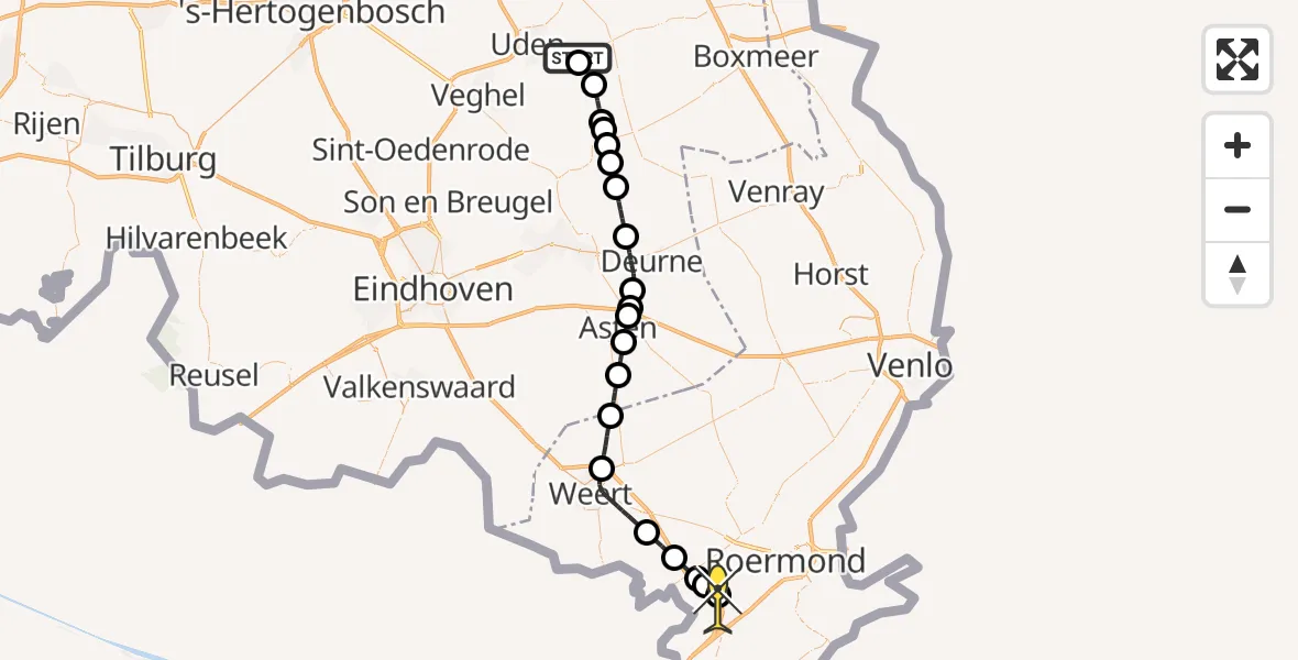 Routekaart van de vlucht: Politieheli naar Maasbracht, Vinkenstraat