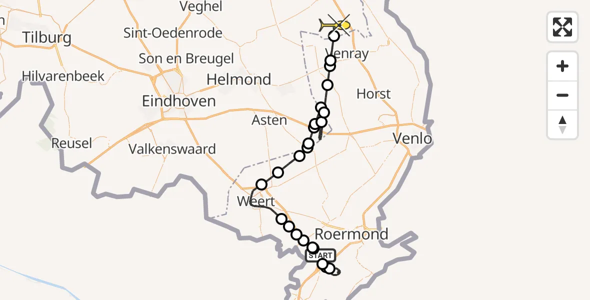 Routekaart van de vlucht: Politiehelikopter naar Overloon, Lijnpad