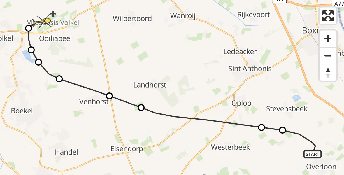 Routekaart van de vlucht: Politiehelikopter naar Vliegbasis Volkel, Stevensbeekseweg