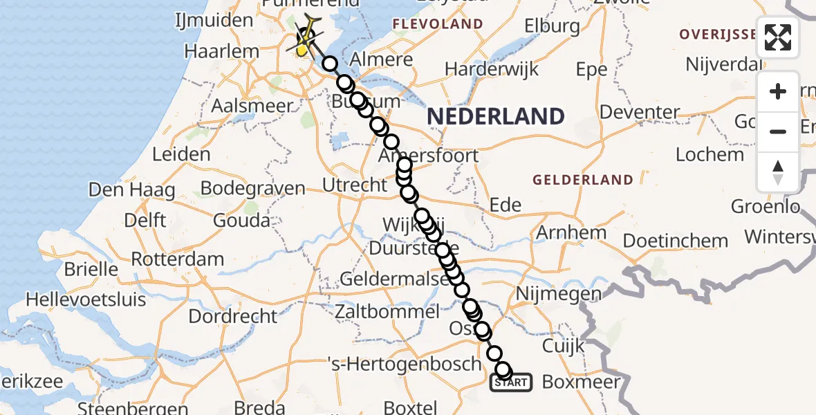 Vluchtroute Traumahelikopter van Vliegbasis Volkel naar 
