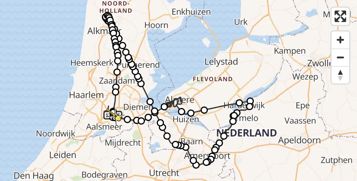 Vluchtroute Politiehelikopter van Schiphol naar Schiphol