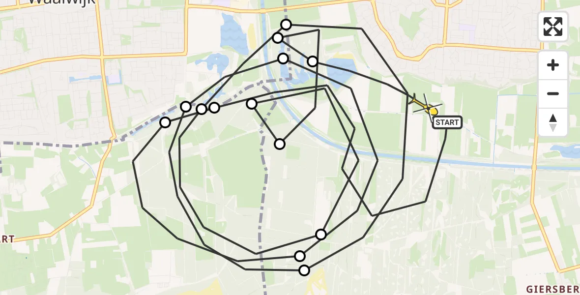Routekaart van de vlucht: Politiehelikopter naar Drunen, Piet Voorn pad