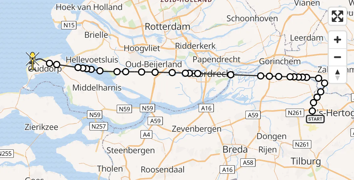 Routekaart van de vlucht: Politiehelikopter naar Ouddorp, Steegerf
