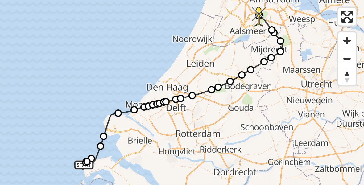 Routekaart van de vlucht: Politiehelikopter naar Schiphol, Groenedijk