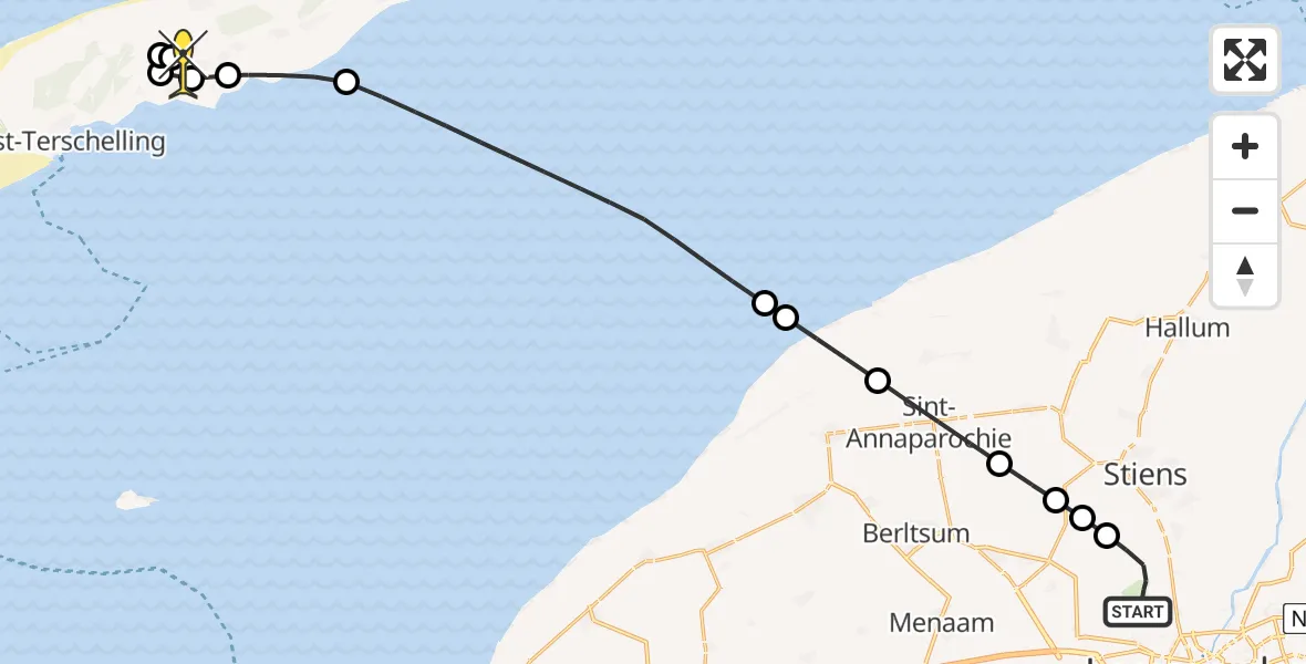 Routekaart van de vlucht: Ambulancehelikopter naar Midsland, Keegsdijkje