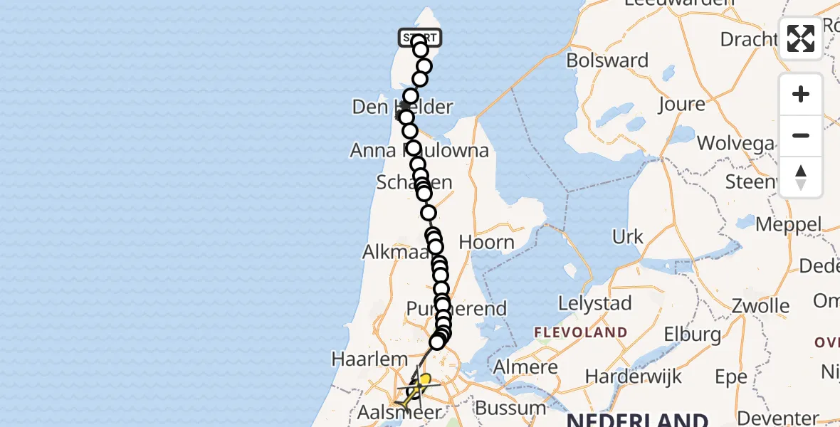 Routekaart van de vlucht: Politiehelikopter naar Schiphol, Hoofdweg