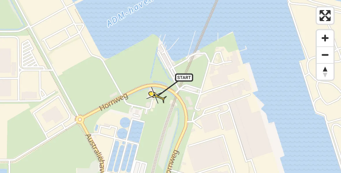 Routekaart van de vlucht: Lifeliner 1 naar Amsterdam Heliport, Hornweg