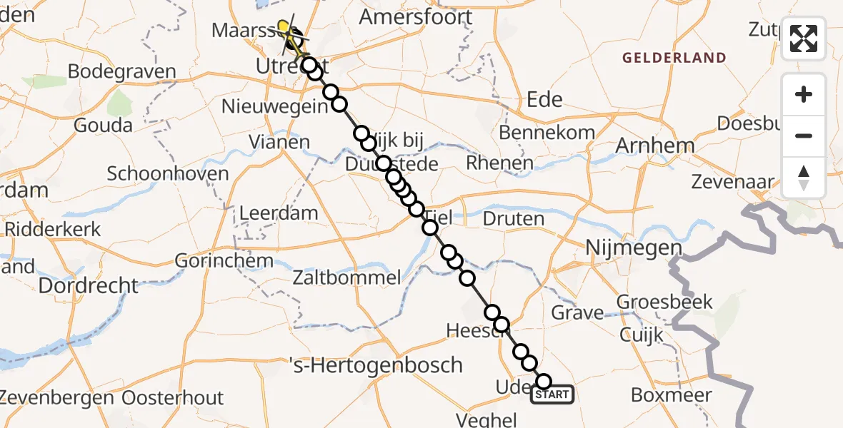 Routekaart van de vlucht: Politiehelikopter naar Utrecht, Jagersveld