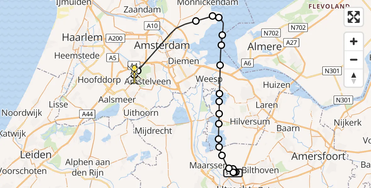 Routekaart van de vlucht: Politiehelikopter naar Schiphol, Gageldijk