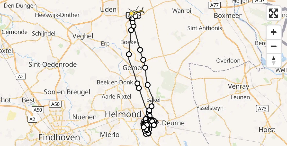 Vluchtroute Politiehelikopter van Vliegbasis Volkel naar Vliegbasis Volkel