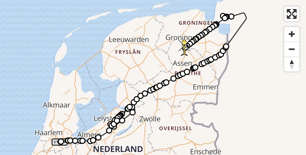 Routekaart van de vlucht: Politiehelikopter naar Groningen Airport Eelde, Machlaan