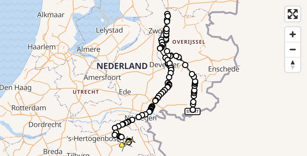 Routekaart van de vlucht: Politiehelikopter naar Vliegbasis Volkel, Koopweg