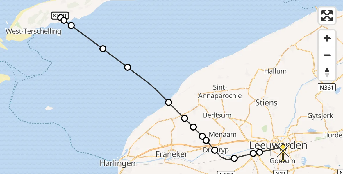 Routekaart van de vlucht: Ambulancehelikopter naar Leeuwarden, Striep