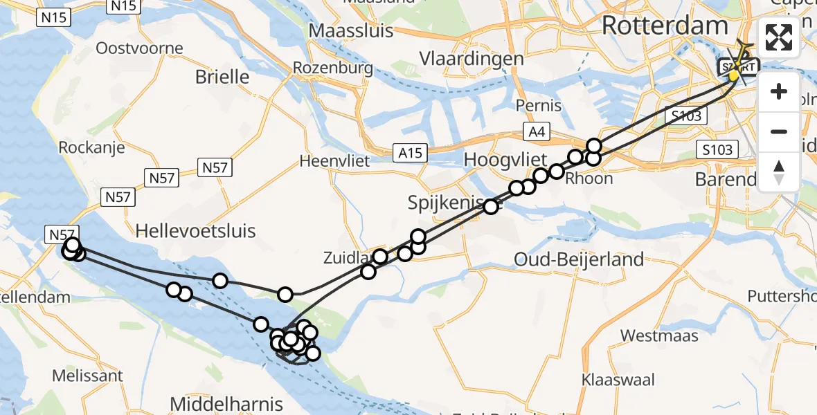 Routekaart van de vlucht: Politiehelikopter naar Rotterdam, Piet Smitkade