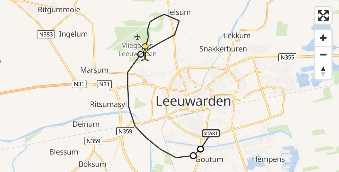 Routekaart van de vlucht: Ambulancehelikopter naar Vliegbasis Leeuwarden, Relingpaad