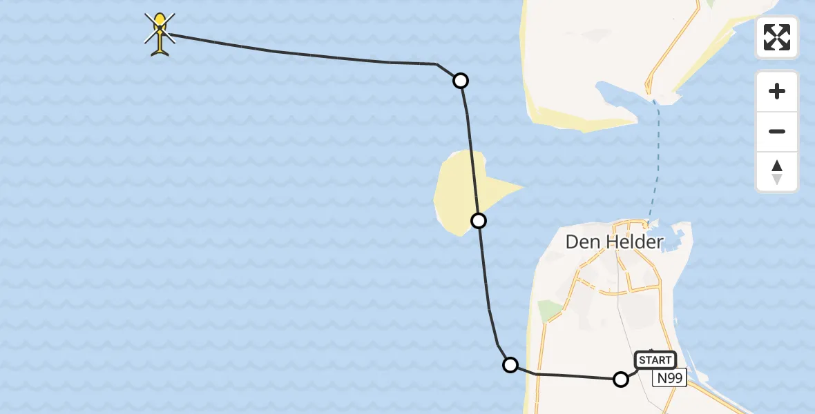 Routekaart van de vlucht: Kustwachthelikopter naar Middenvliet