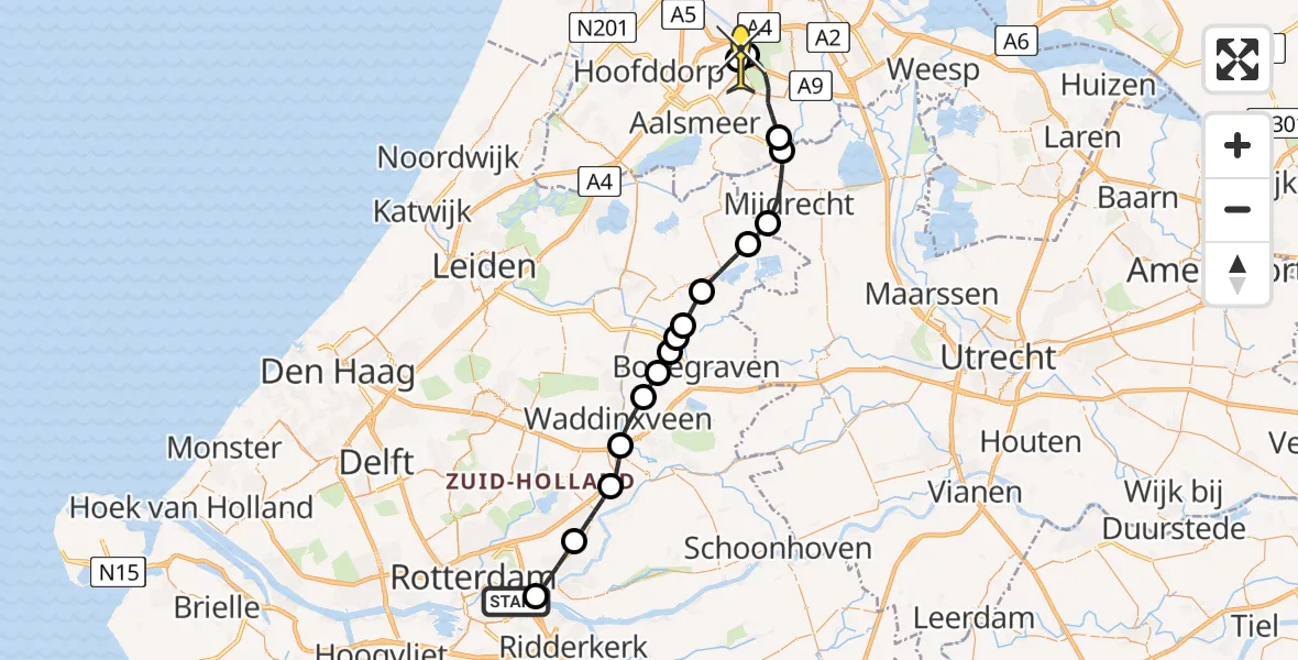 Routekaart van de vlucht: Politiehelikopter naar Schiphol, Maaskijker