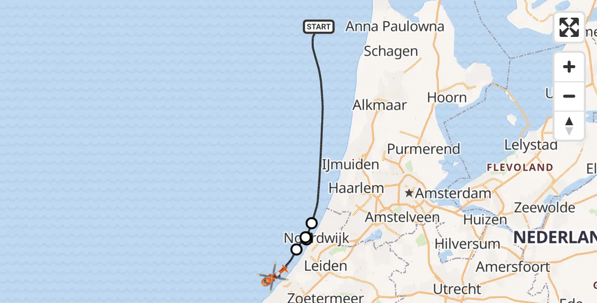 Vluchtroute Kustwachthelikopter  - , 14 april 2025, 11:19