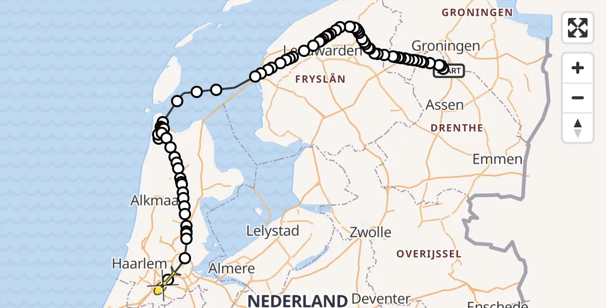 Routekaart van de vlucht: Politiehelikopter naar Schiphol, Bongveen