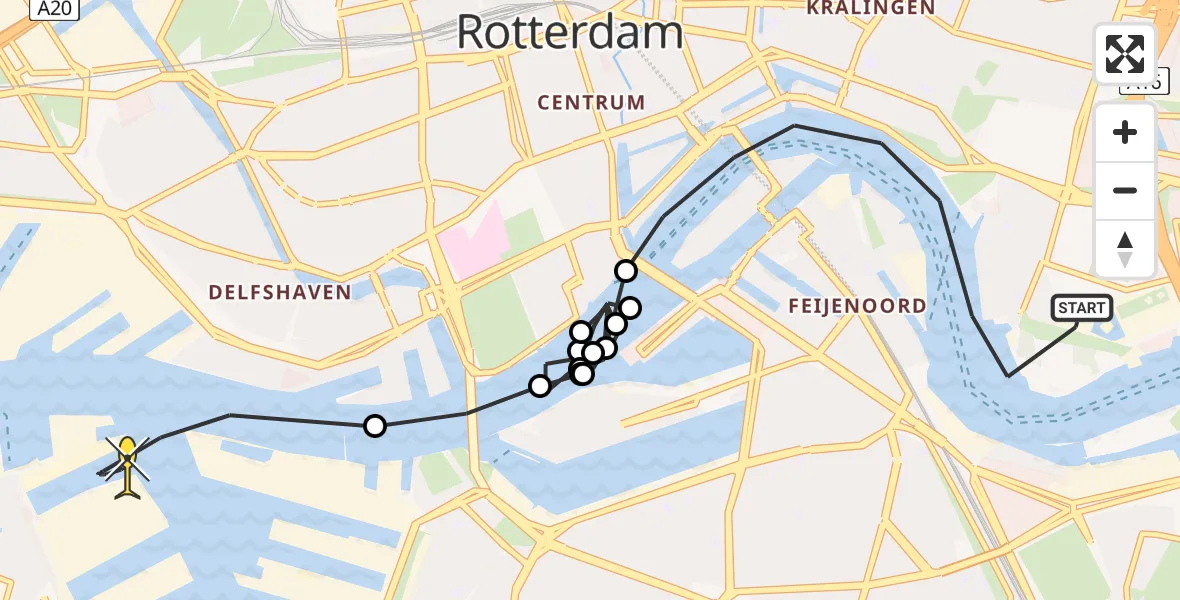 Routekaart van de vlucht: Politiehelikopter naar Rotterdam, Buitenbassinweg