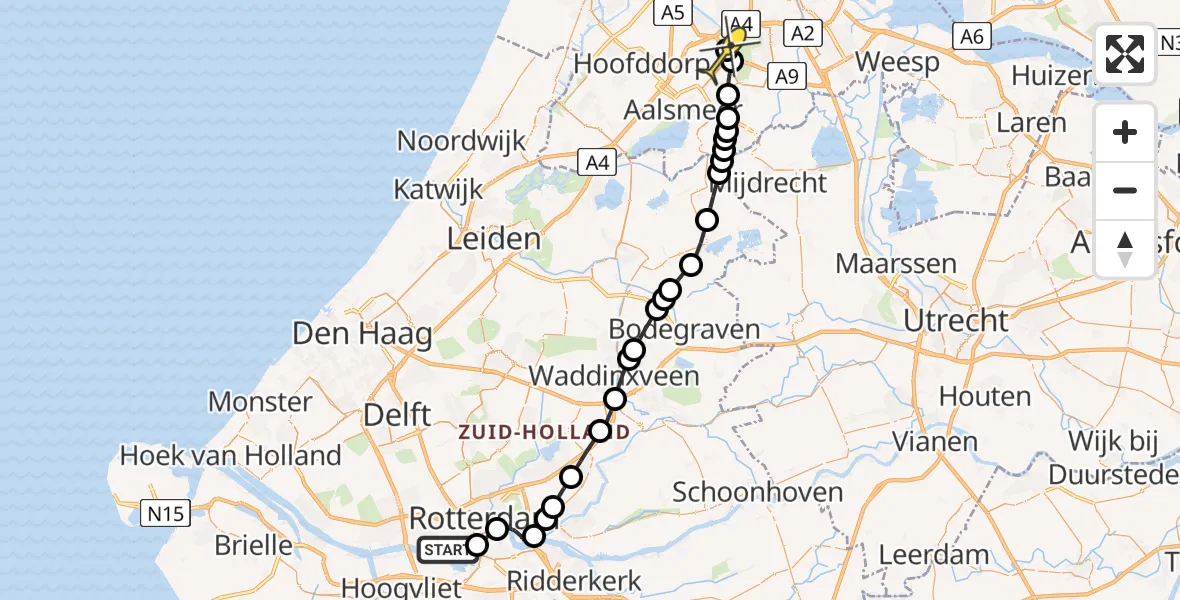 Routekaart van de vlucht: Politiehelikopter naar Schiphol, Koushaven