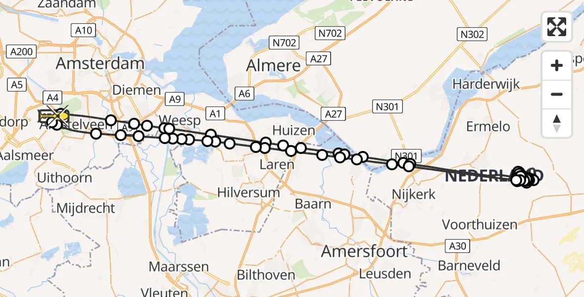 Routekaart van de vlucht: Politiehelikopter naar Schiphol, Kraayveldstraat