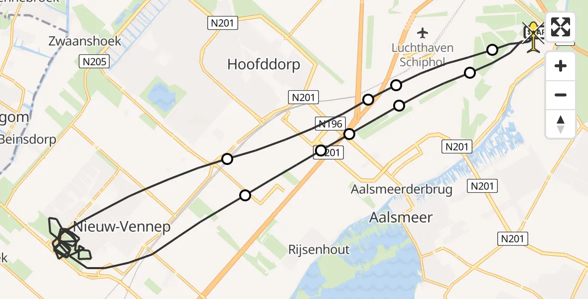 Vluchtroute Politiehelikopter van Schiphol naar Schiphol