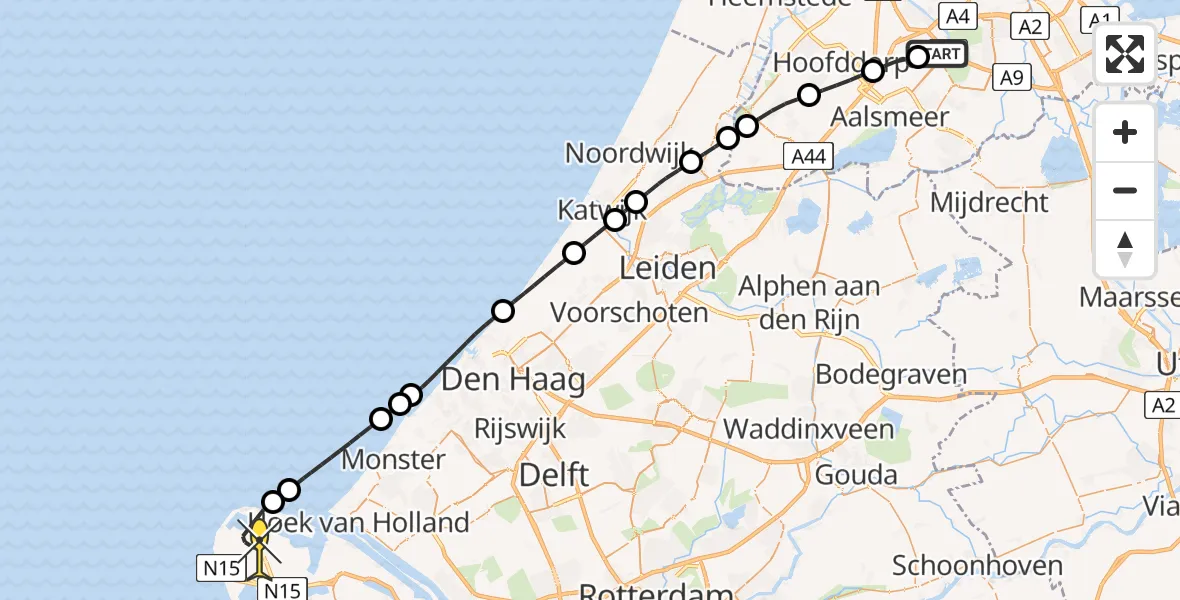 Routekaart van de vlucht: Politiehelikopter naar Maasvlakte, Ceintuurbaan