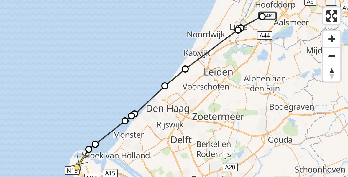 Routekaart van de vlucht: Politiehelikopter naar Maasvlakte, Hoofdweg