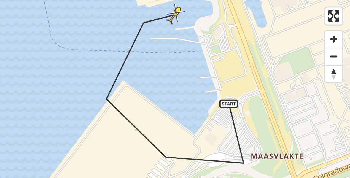 Routekaart van de vlucht: Politiehelikopter naar Maasvlakte, Prinses Amaliahaven