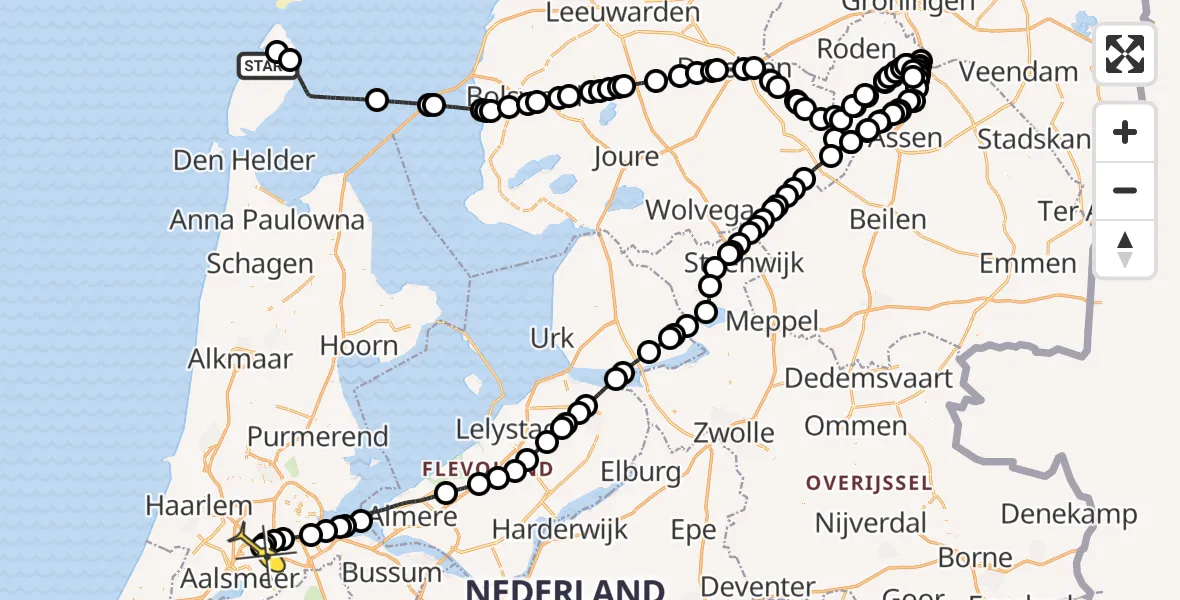 Routekaart van de vlucht: Politiehelikopter naar Schiphol, Postweg