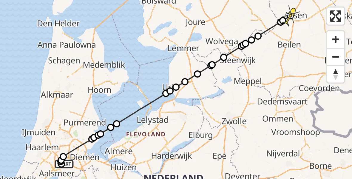Routekaart van de vlucht: Politiehelikopter naar Assen, Loevesteinse Randweg