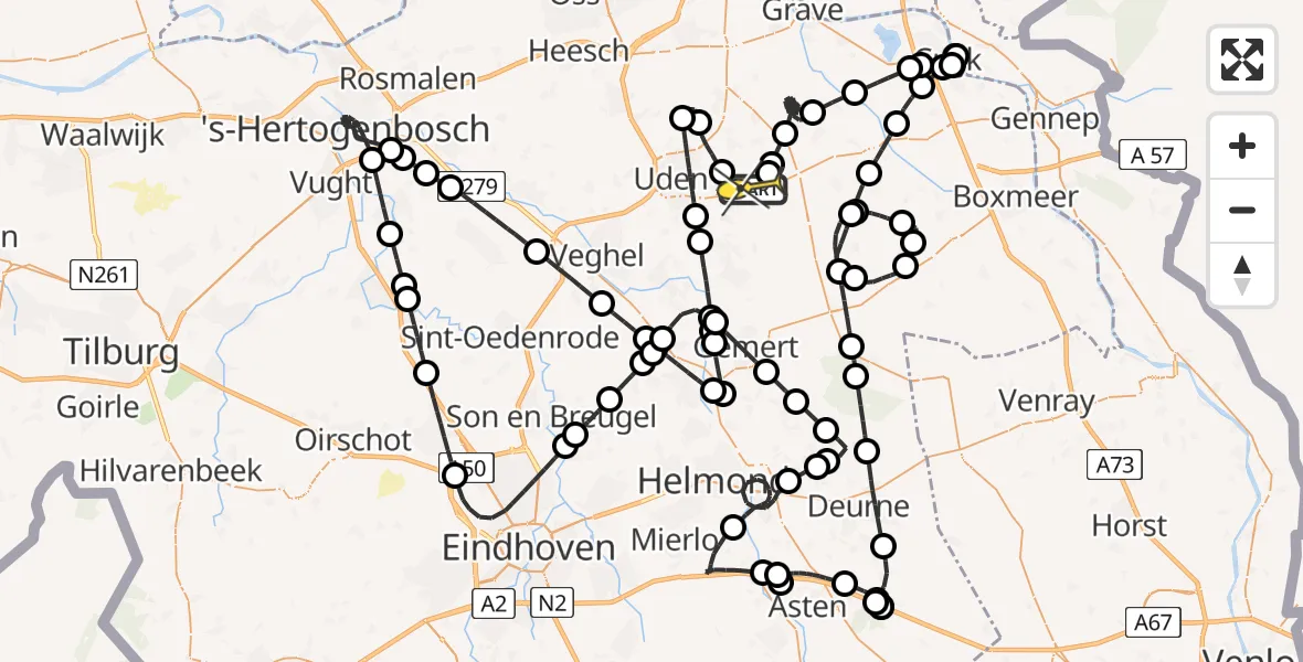 Vluchtroute Politiehelikopter van Vliegbasis Volkel naar Vliegbasis Volkel