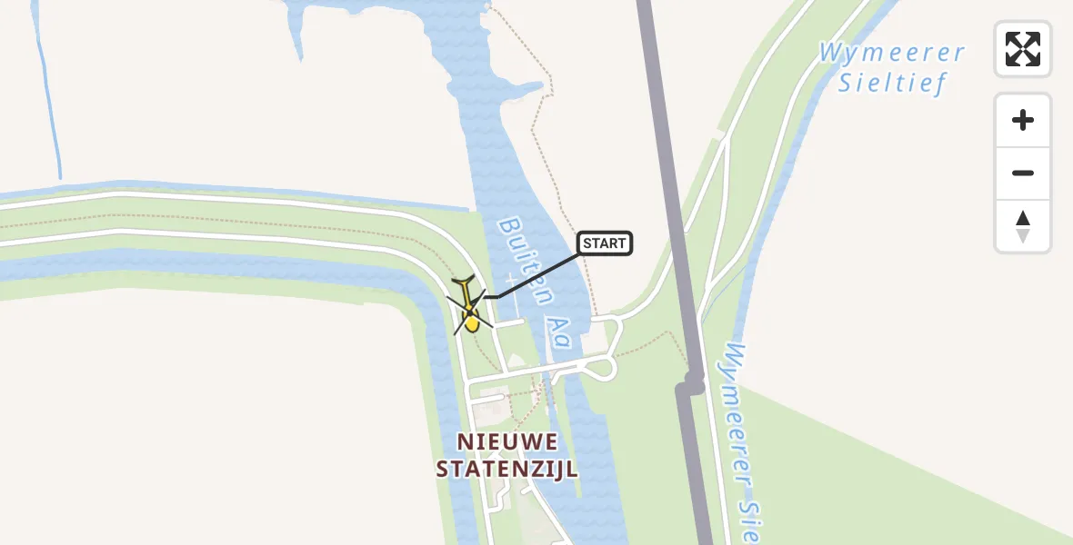 Routekaart van de vlucht: Kustwachthelikopter naar Drieborg, Reiderwolder polderdijk