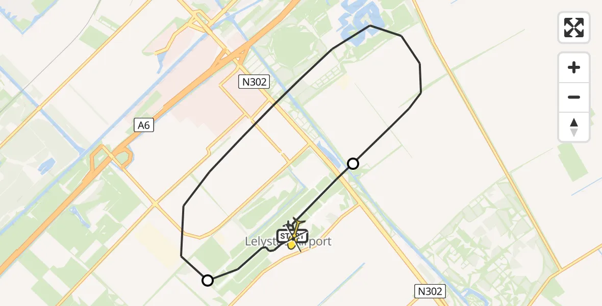 Routekaart van de vlucht: Traumahelikopter naar Lelystad Airport, Flamingoweg