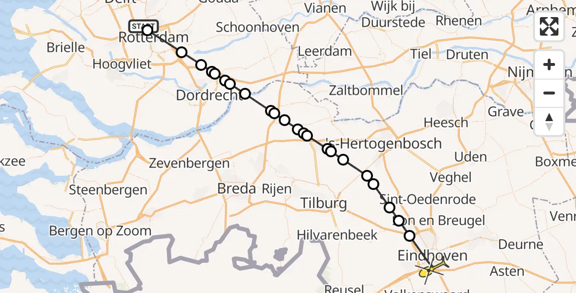 Routekaart van de vlucht: Lifeliner 2 naar Eindhoven, Terletpad