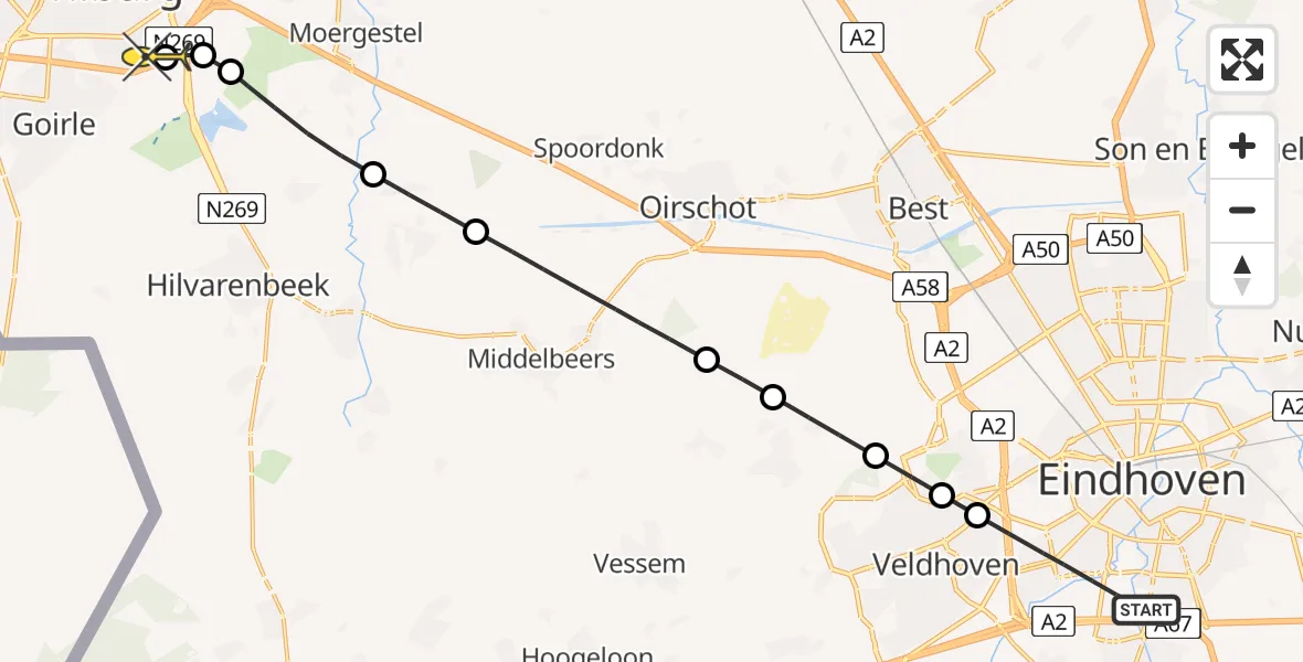 Routekaart van de vlucht: Lifeliner 2 naar Tilburg, High Tech Campus