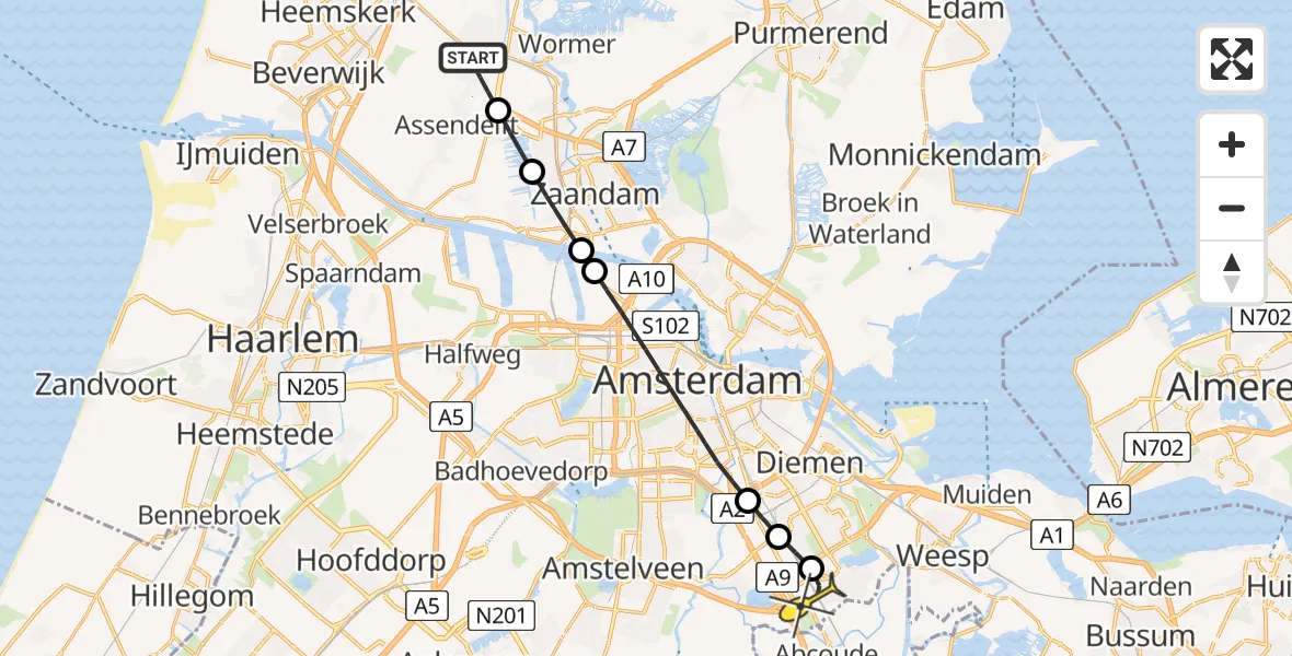 Routekaart van de vlucht: Lifeliner 1 naar Academisch Medisch Centrum (AMC), Landmeter