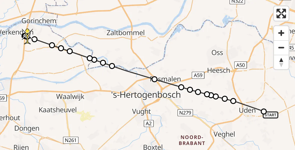 Routekaart van de vlucht: Lifeliner 3 naar Almkerk, Vliegeniersstraat
