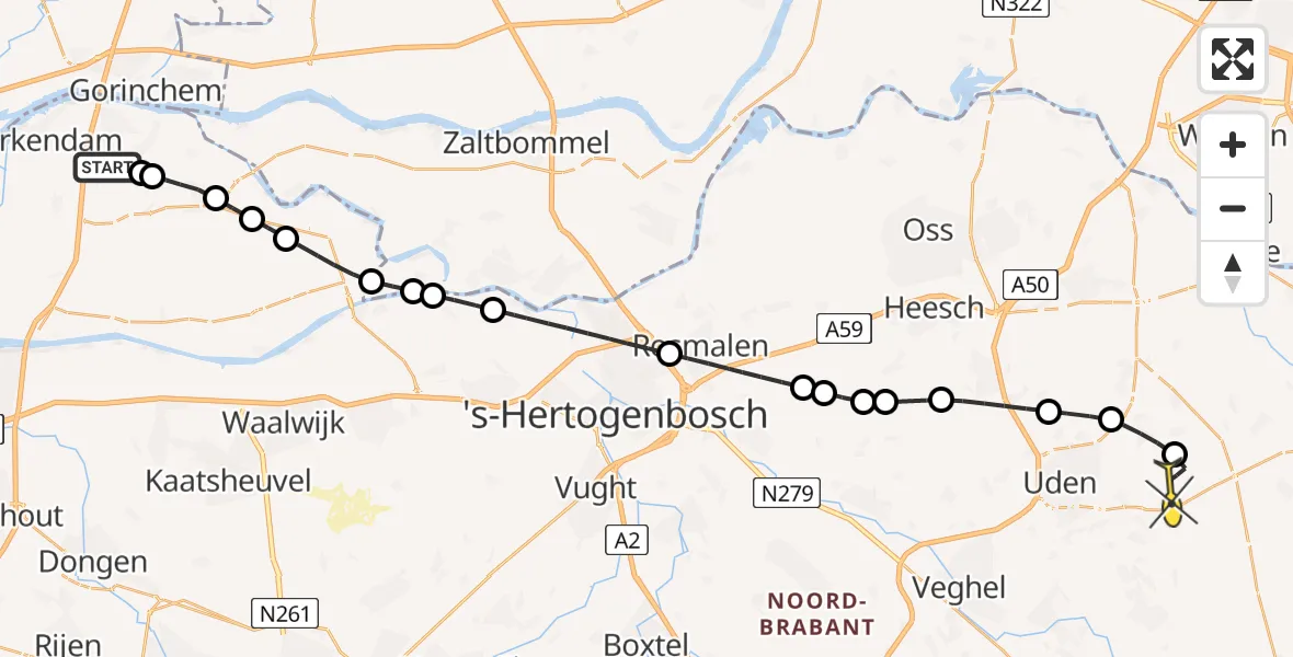 Routekaart van de vlucht: Lifeliner 3 naar Vliegbasis Volkel, De Omloop