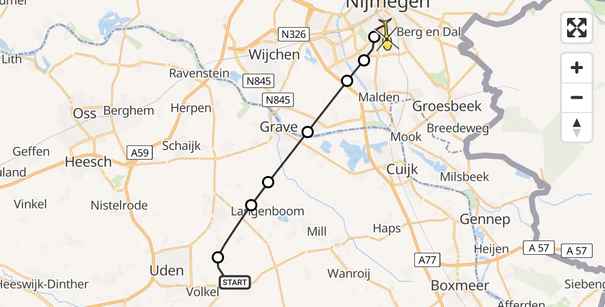 Routekaart van de vlucht: Lifeliner 2 naar Radboud Universitair Medisch Centrum, Zeelandsedijk