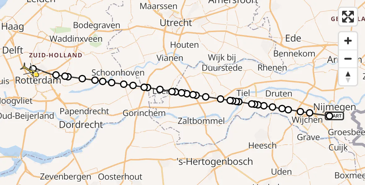 Routekaart van de vlucht: Lifeliner 2 naar Rotterdam The Hague Airport, Weidestraat
