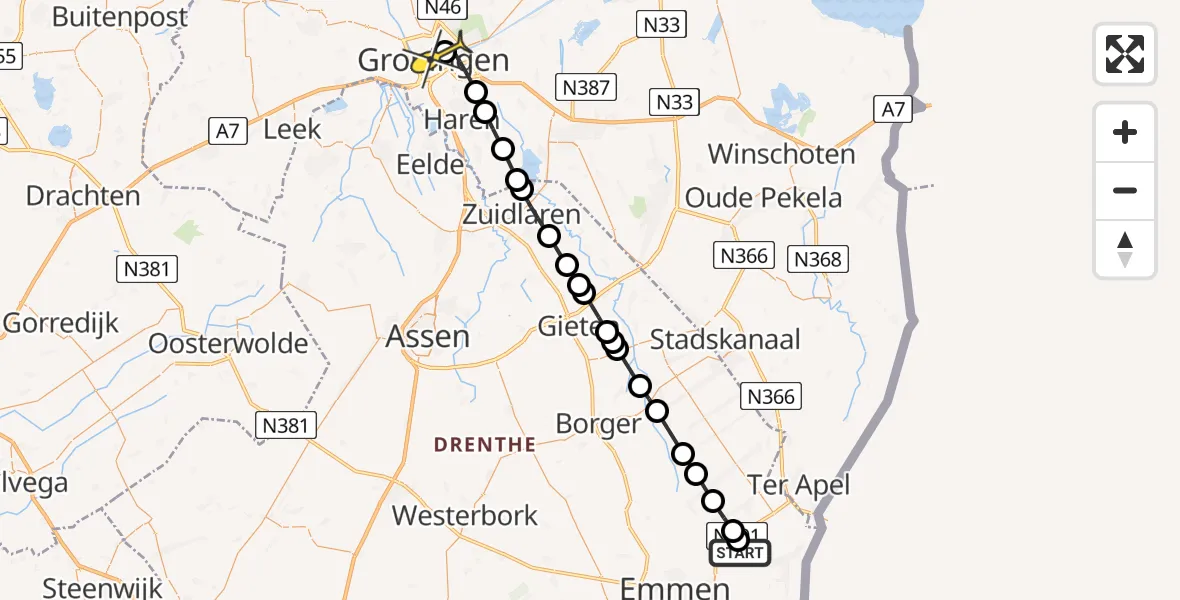 Routekaart van de vlucht: Lifeliner 4 naar Universitair Medisch Centrum Groningen, Siepelveenwijk ZZ