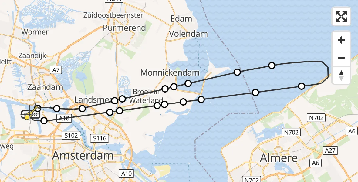 Routekaart van de vlucht: Lifeliner 1 naar Amsterdam Heliport, Westhaven