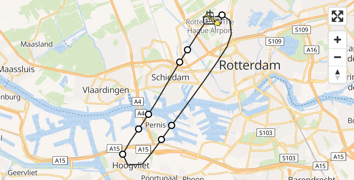 Routekaart van de vlucht: Lifeliner 2 naar Rotterdam The Hague Airport, Rhijnsburgstraat