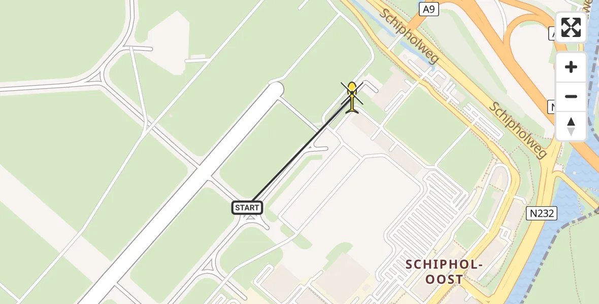 Routekaart van de vlucht: Politieheli naar Schiphol, Kraayveldstraat